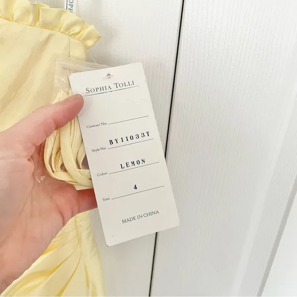 NWT Sophia Tolli Lemon yellow strapless dress Sz 4 - small flaw - Image 3