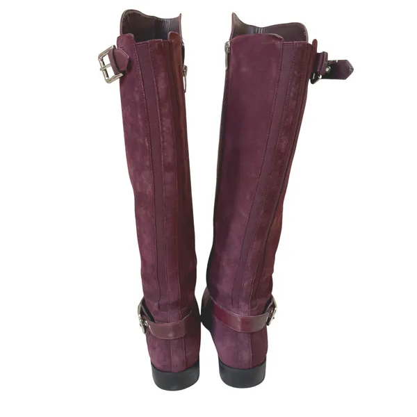 Marc Fisher Riding Boots Burgundy Leather Suede Buckle Wide Calf Womens 7W - Image 4