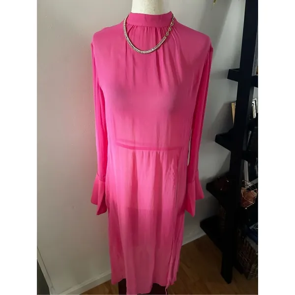 Anthropologie Long Sleeve Sheer Tunic Dress pink, Size xxs - Image 5