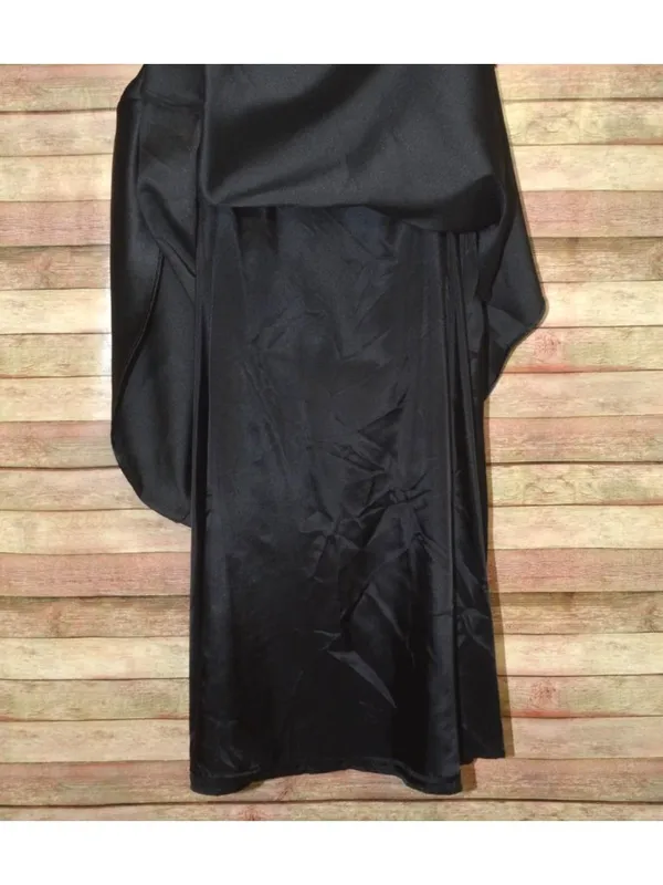 VTG Jody California Black Satin Maxi Skirt 5/6 27" Waist 41" X- Long Made USA - Image 5