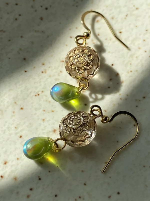 Handmade German & Czech beads elegant dangle earrings💚 - Image 4