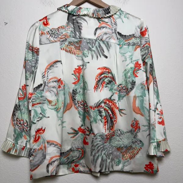 J. Crew Collection‎ Women Rooster Top M White Pleated Button Front Top Novelty - Image 12