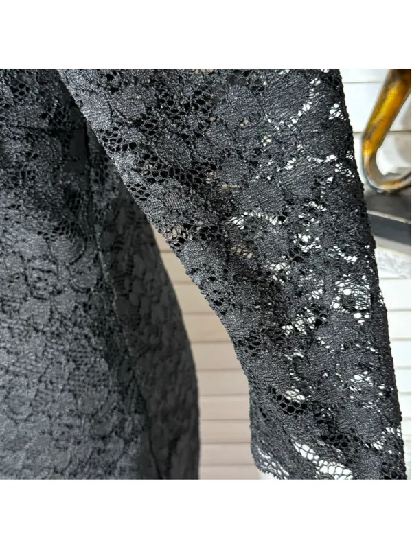 Black sheer lace dress 3/4 sleeves cocktail wedding guest homecoming whimsigoth - Image 6