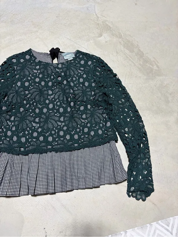 Anthropologie Maeve Gabriella Lace Overlay Peplum Top Dark Green small - Image 5