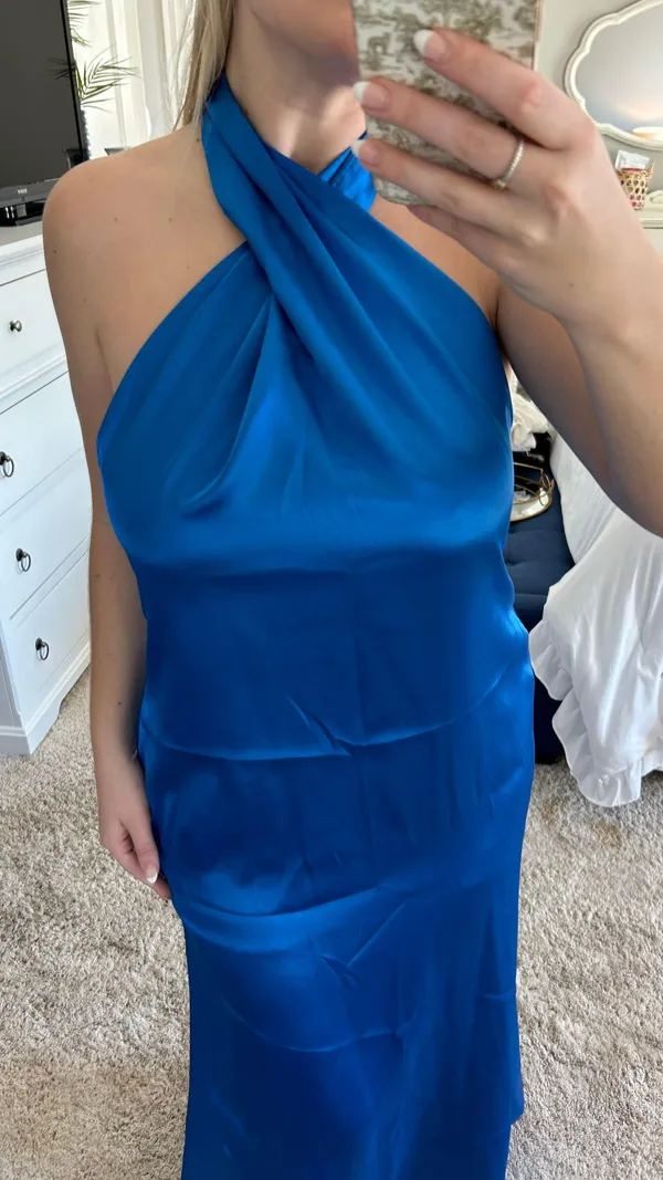 Blue Satin Gown Size L - Image 2