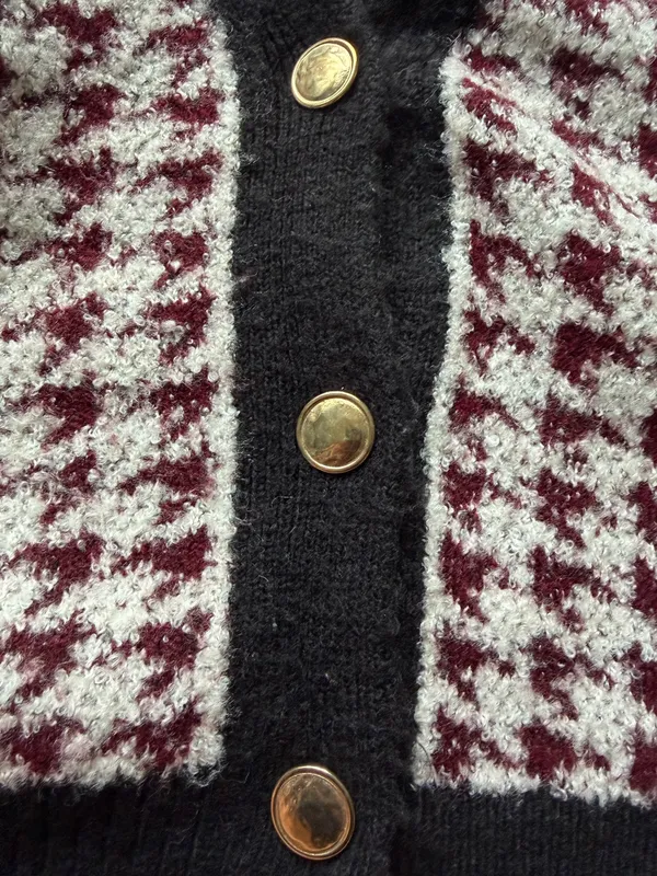 Anthropologie Maeve Burgundy and White Houndstooth Cardigan - Image 5
