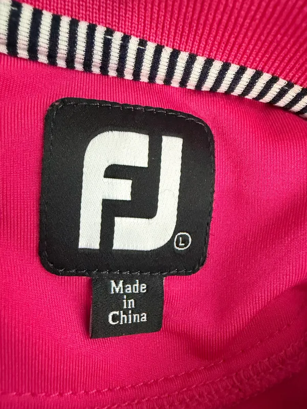 FootJoy Men’s Hot Pink & Black-White Striped Polo - Image 5