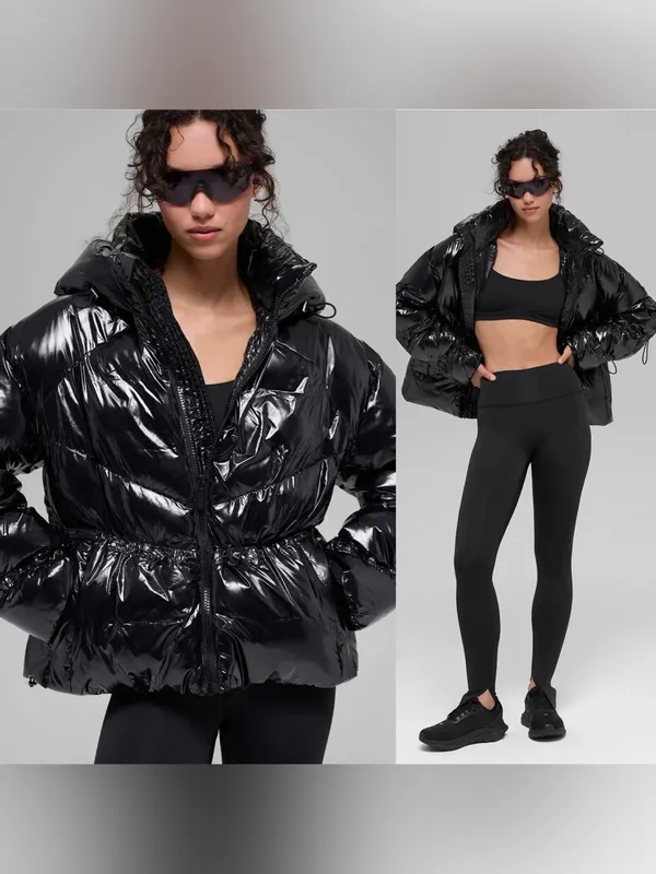 Alo Yoga Glossy Stunner Puffer Hooded Jacket Fall Coat Black Size XS - Image 2