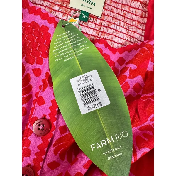 NWT Farm Rio Jungle Scarf Red Pink Linen Blend Romper Button Front Sleeveless M - Image 5