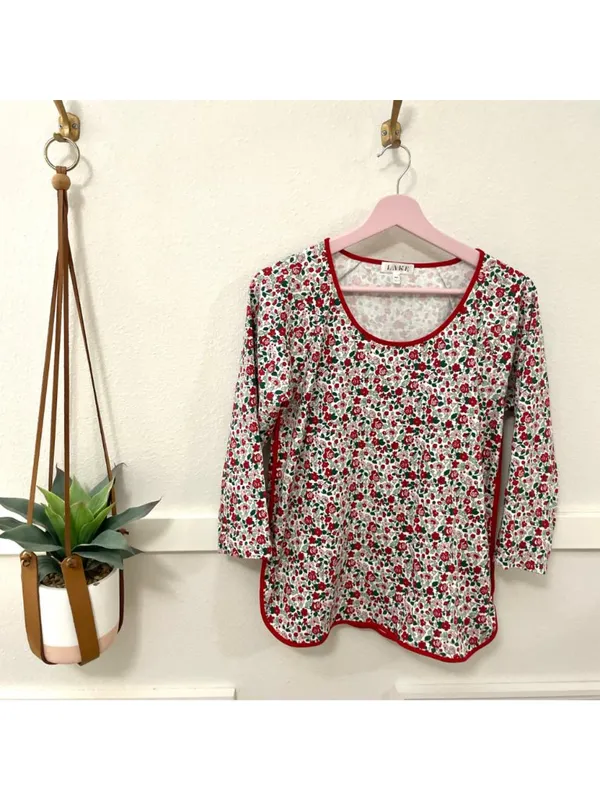 LAKE Elizabeth Floral Pajama Top Only Size MC Christmas Holiday - Image 2
