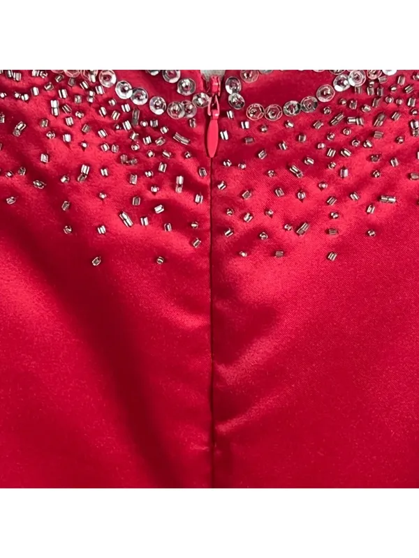 Dave & Johnny VTG Red A-Line Satin Corset Beaded Gown 9/10 Strappy Prom Vampire - Image 9