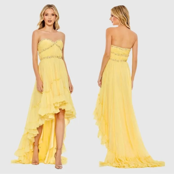 NWT Mac Duggal Yellow Beaded Ruffle High Low Gown Size 0 - Image 2