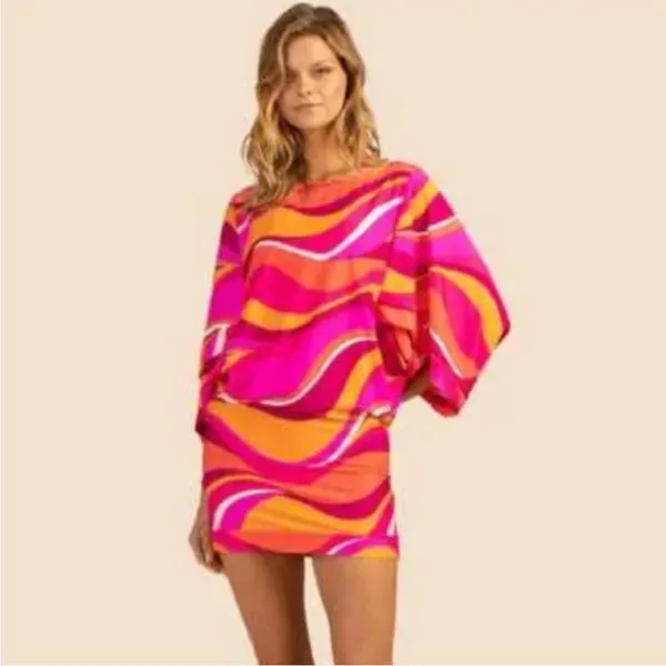 NWT Trina Turk Vivid Vista Pink/Orange Cover Up Mini Swim Tunic Dress Size Small - Image 9