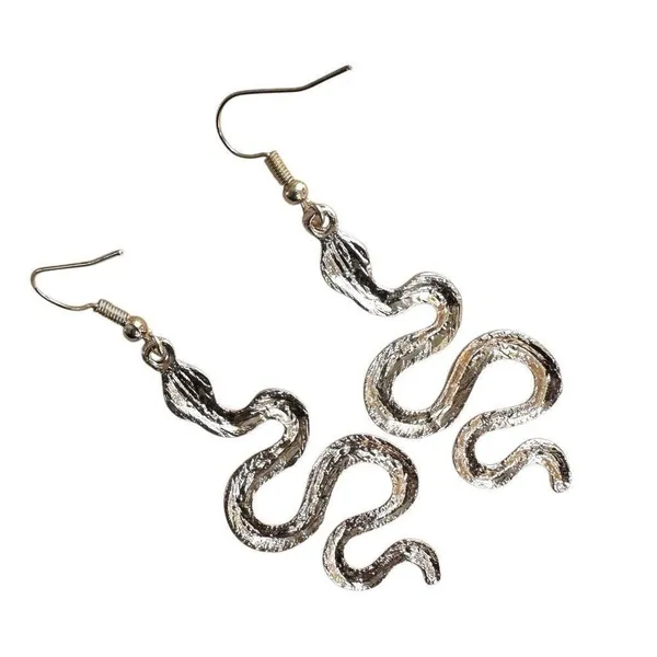 Gold Tone Snake Dangle Earrings with Black Eyes - Image 7