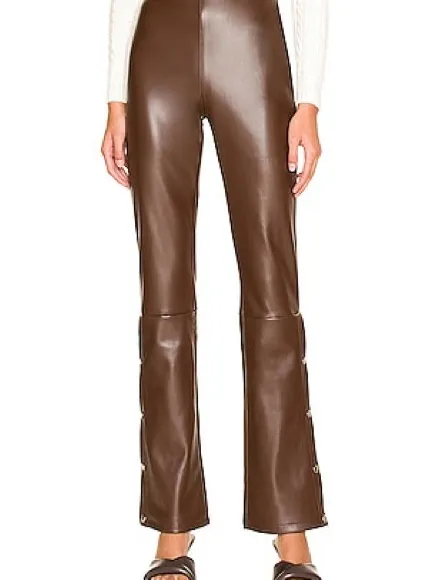 Superdown Revolve Paloma Vegan Faux Leather Chocolate Side Snap Flare Pants S - Image 7