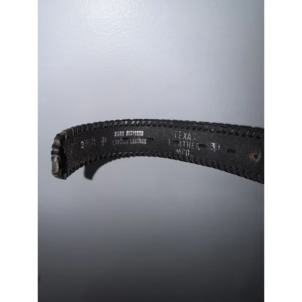 Vintage Heavy Tooled Leather Concho Belt Size 38 Western Biker Black Silver Tone - Image 5