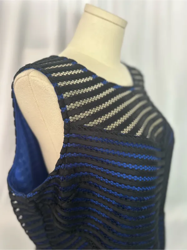 City Chic XXL Black & Royal Blue Mesh Stripe Peplum Top | Sheer Detail (1313) - Image 7