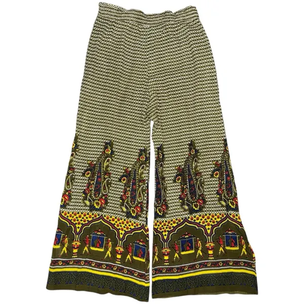 Earthbound Boho Paisley Palazzo Pants Wide Leg Flowy Festival Large Mughal Motif - Image 3