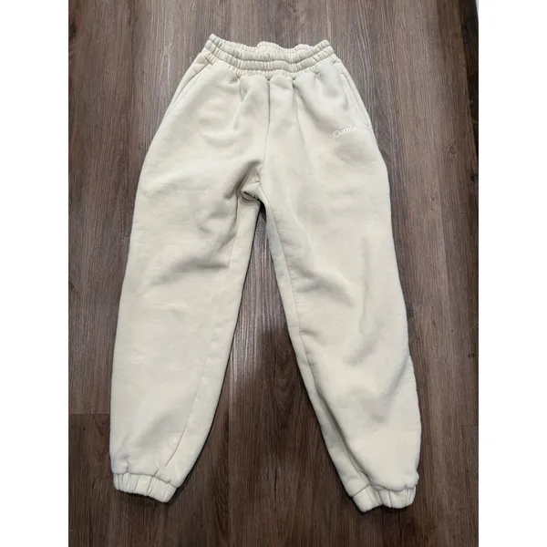 Comfrt Womens Fleece Lined Jogger Sweatpants Cream High Rise Elastic Waist Small - Image 2