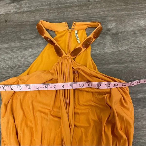 Badgley Mischka Orange Jeweled Halter Draped Mini Dress Est XS - Image 5