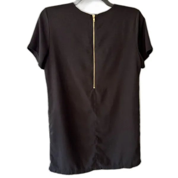 Lulus Black Shift Dress Short Sleeve Back Zip Minimalist Size L - Image 4