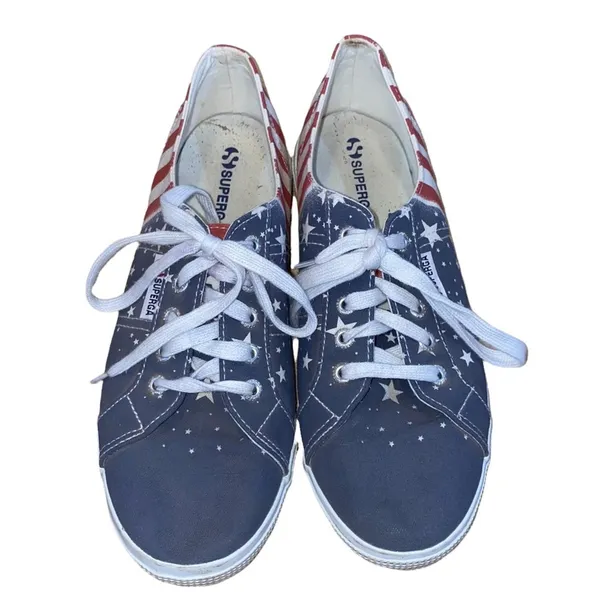 Superga USA Flag Sneakers Womens 10‎ Canvas Lace Up Americana Red White Blue - Image 2