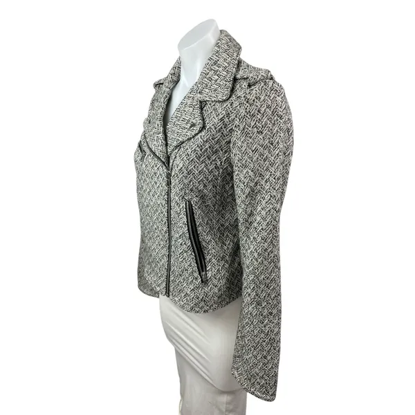 Gap Women's Gray Chevron Wool Long Sleeve Zip Up Moto Biker Coat Jacket Size S - Image 3