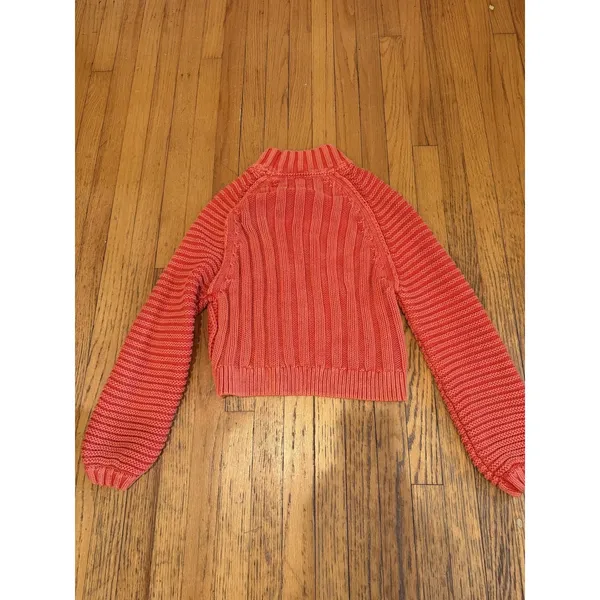 Free People Sweater Womens XS Orange Mock Neck Cable Knit Raglan Pullover - Image 5