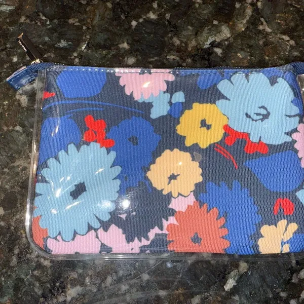 Kate‎ Spade Pencil Pouch Cosmetic Bag Plastic Covered Flowers (Papyrus) Blue R - Image 3