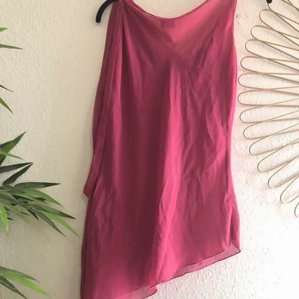 2000s Y2K Fairy Goddess Asymmetrical Handkerchief Hem Cowl Neck Beaded Sequin Top Blouse Pink #Whimsical #Mystic #Feminine #Angelic #Rave Festival Party Vintage - Image 6