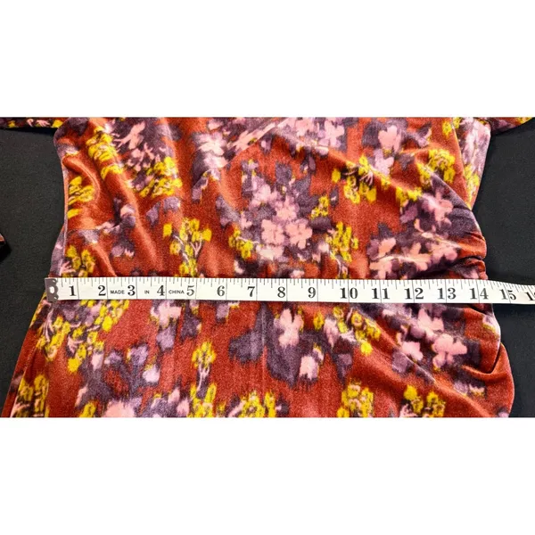 London Times Size 6 Rust Floral Velvet Asymmetric Neck Long Sleeve Flounce Dress - Image 8