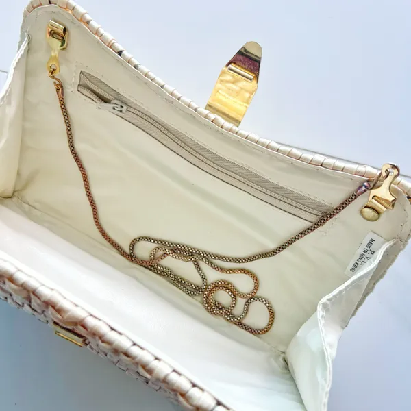 Cream clutch with strap woven chain White - Image 5