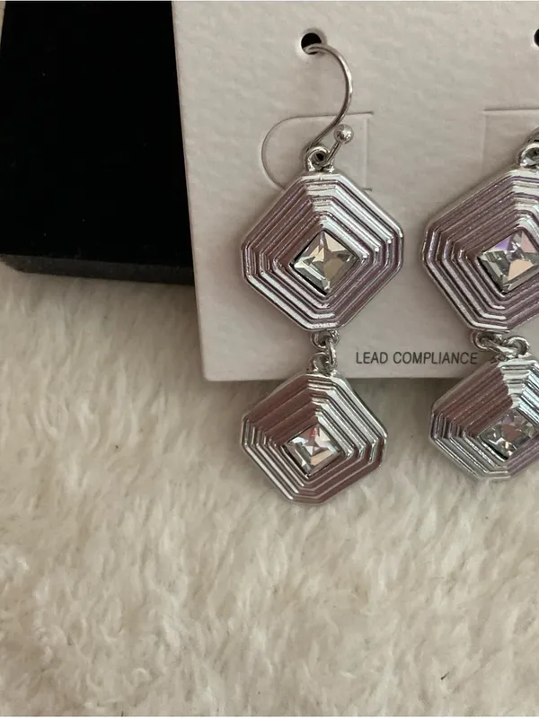 Pomina Silver Hexagon Drop Earrings - Image 2
