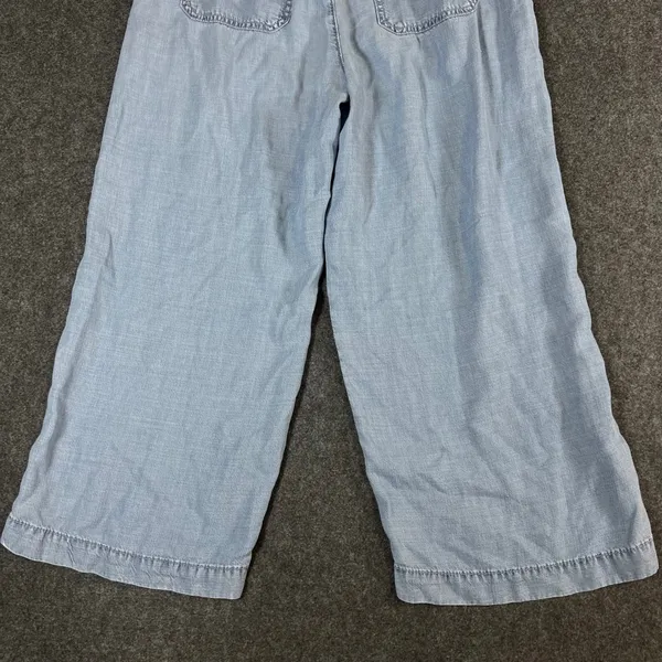 American Eagle Light Wash Lyocell Wide Leg Crop Drawstring Pants Blue 4 Short - Image 13