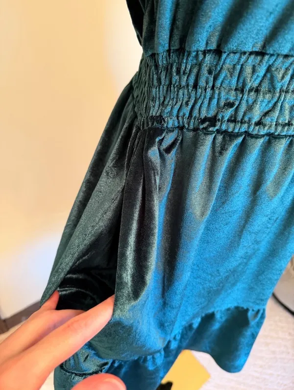 French Connection Dark Green Velvet Tiered Midi Dress - Image 3