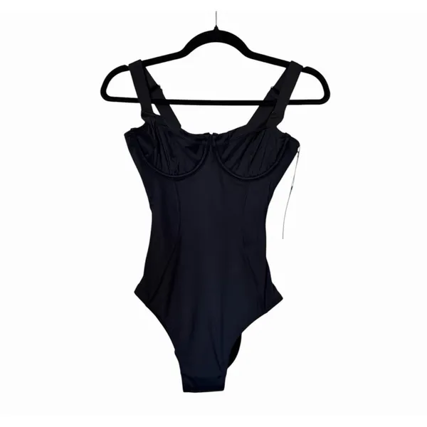 TA3 Lifty One Piece Swimsuit Black Corset Lace Up Sculpting Small NWT - Image 4
