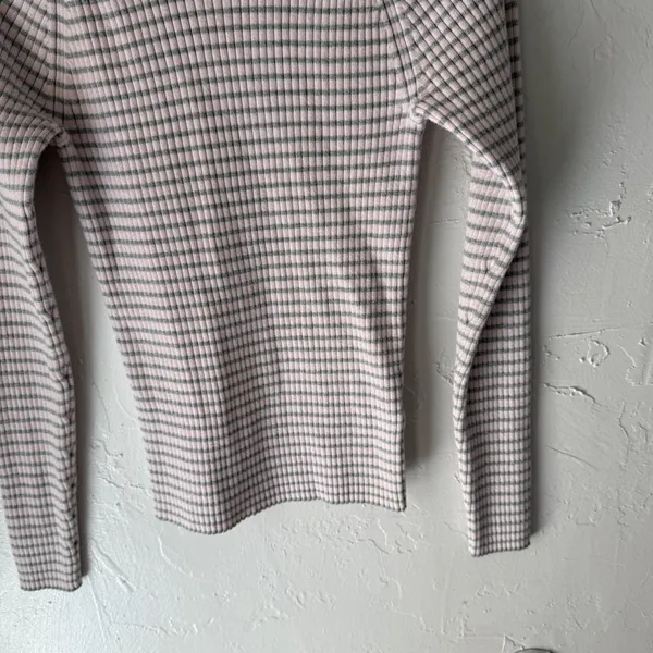 Gap Sweater Y2k‎ Large Pink Gray Striped Stretch Crewneck Long Sleeve Pullover - Image 3