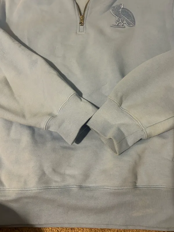 OVO Light Blue Quarter-Zip Sweatshirt with Embroidered Owl - Image 6