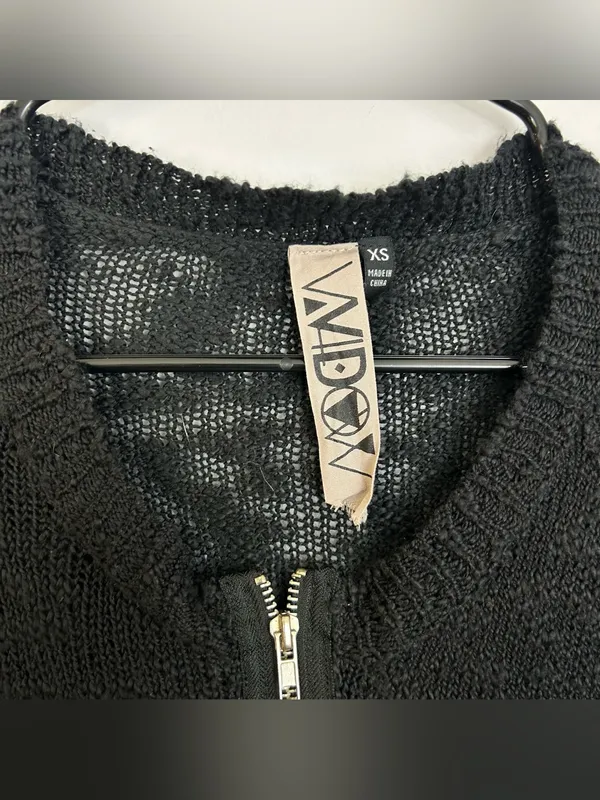 Widow Black Open Knit Long Sleeve Zipper Front Long Sweater Size XS Dollskill - Image 2
