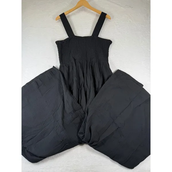 Quince Organic Cotton Gauze‎ Smocked Wide Leg Jumpsuit Square Neck Sleeveless XL - Image 12