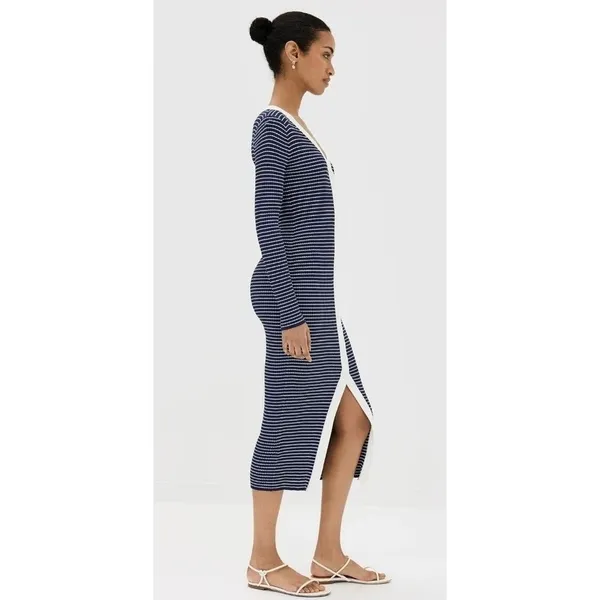 NWT!! STAUD Shoko Stripe Long Sleeve Sweater Dress Navy Blue White Striped Large - Image 4