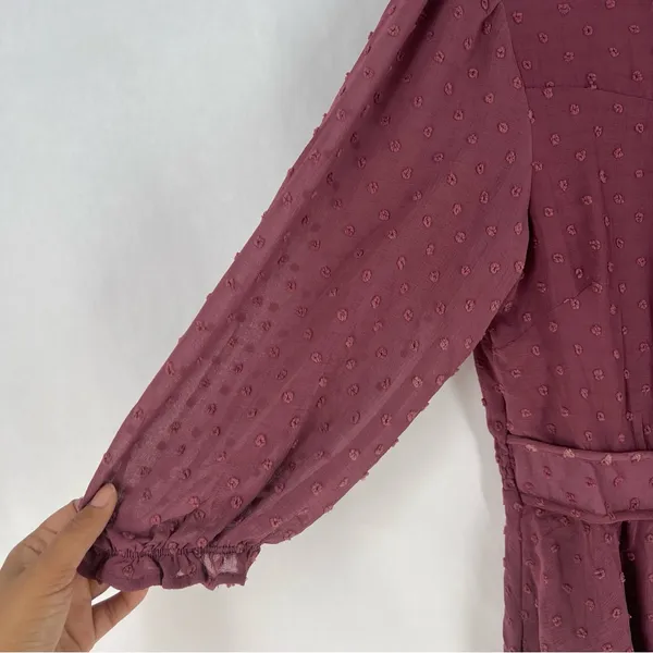 Monteau Purple Sheer Swiss Dot Ruffle Neck 3/4 Sleeve Peplum Blouse NWT‎ XL - Image 4