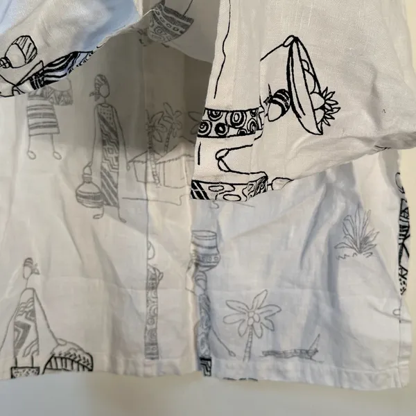 Hot Cotton‎ Marc Ware Linen Maxi Skirt L White Black Village Print Made in USA - Image 7