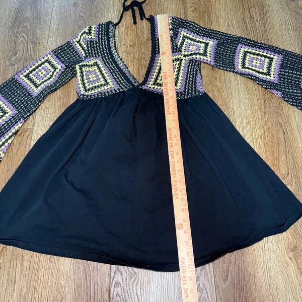 ASOS Design Crochet Granny Square Black Mini Dress Open Back Sz 6 Boho Festival - Image 8