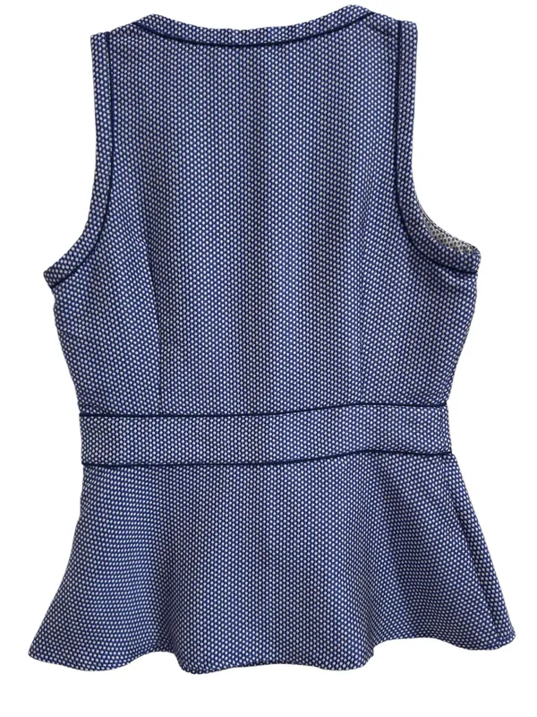 Banana Republic Peplum Top Blue White Geometric Notch Neck Sleeveless Size 8 - Image 4