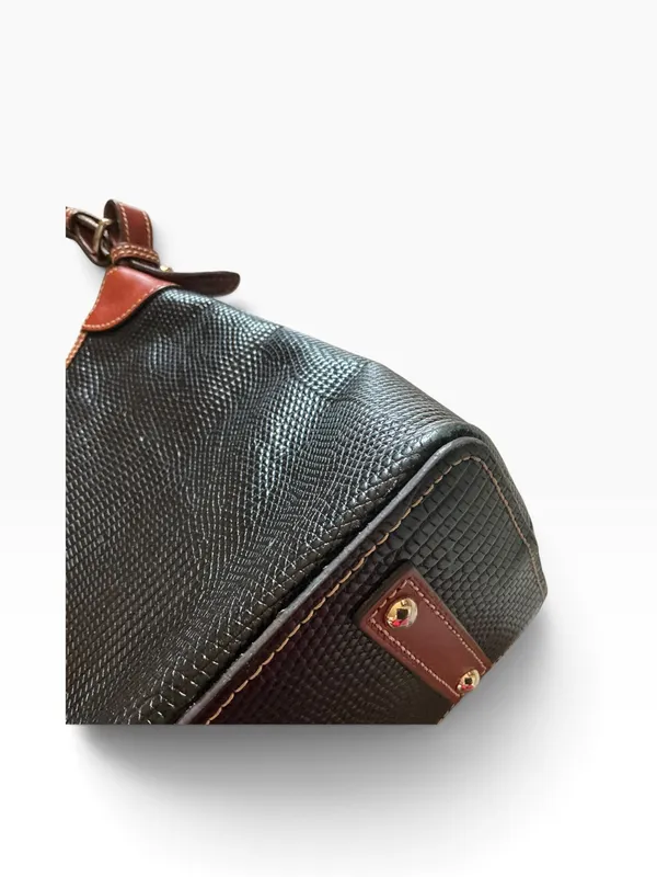 Dooney & Bourke black lizard embossed with rich brown leather hobo bag purse - Image 8