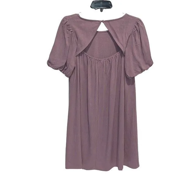 Wasabi+Mint Rayon Linen Puff Sleeve Cut Out Mini Swing Dress‎ Purple NWT Small - Image 3