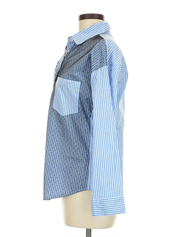 Liz & Co Lizette Collection Button-Front collared Mixed-Panel Chevron/Herringbone Shirt M - Image 3