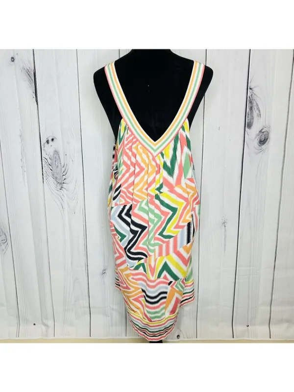 BCBG MAXAZRIA Women's Stretch Summer Abstract Sleeveless Dress Sz L V-Neck - Image 7