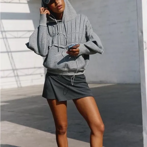 NEW FREE PEOPLE | We The Free‎ Pick it Up Pleated Pullover Gray Hoodie Sz L - Image 9
